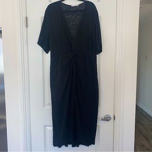 All In Favor Plunge Midi Black Cocktail Dress